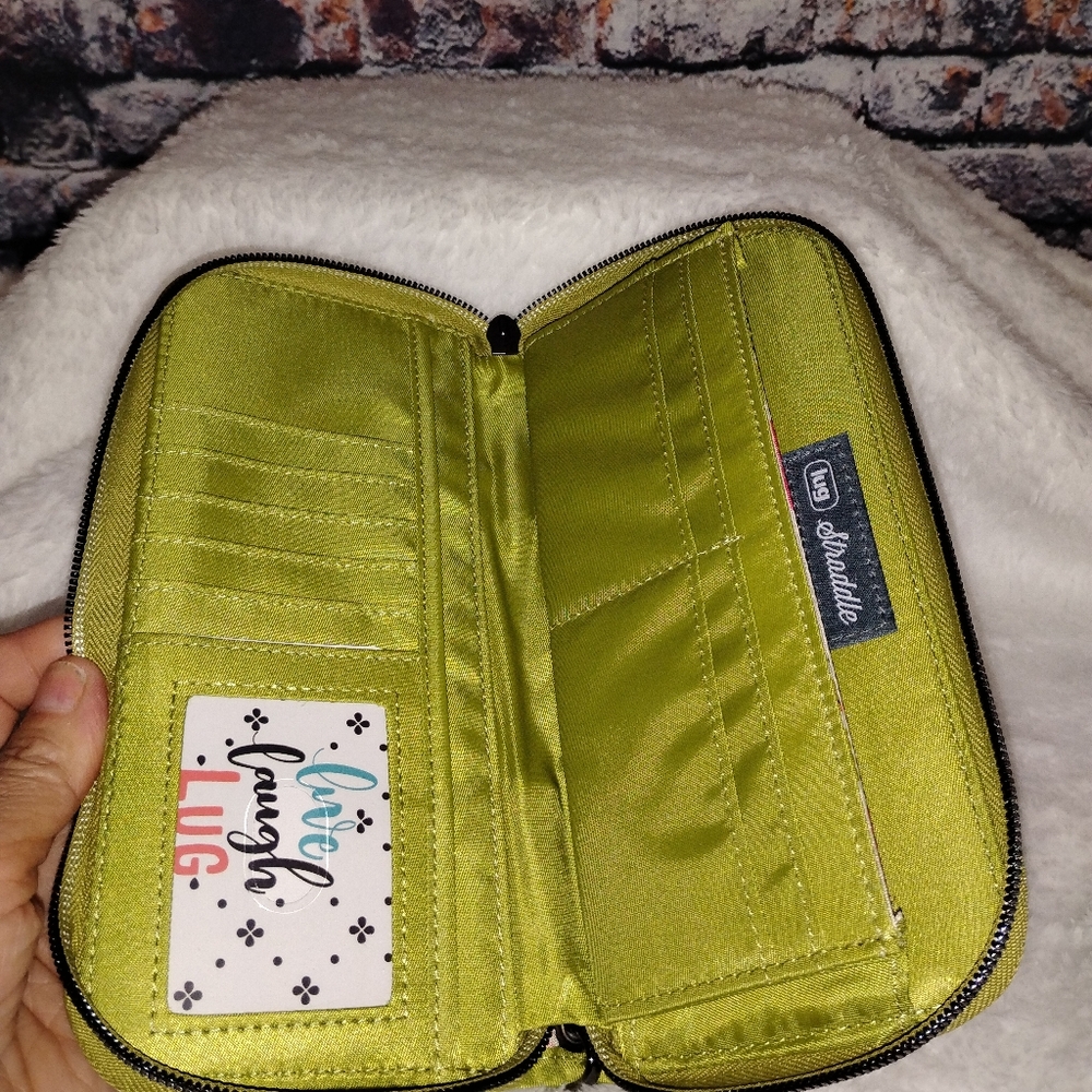 Lug  Straddle Zip Around  Wallet with Wristlet~ Grass Green  OBO - Picture 8 of 10